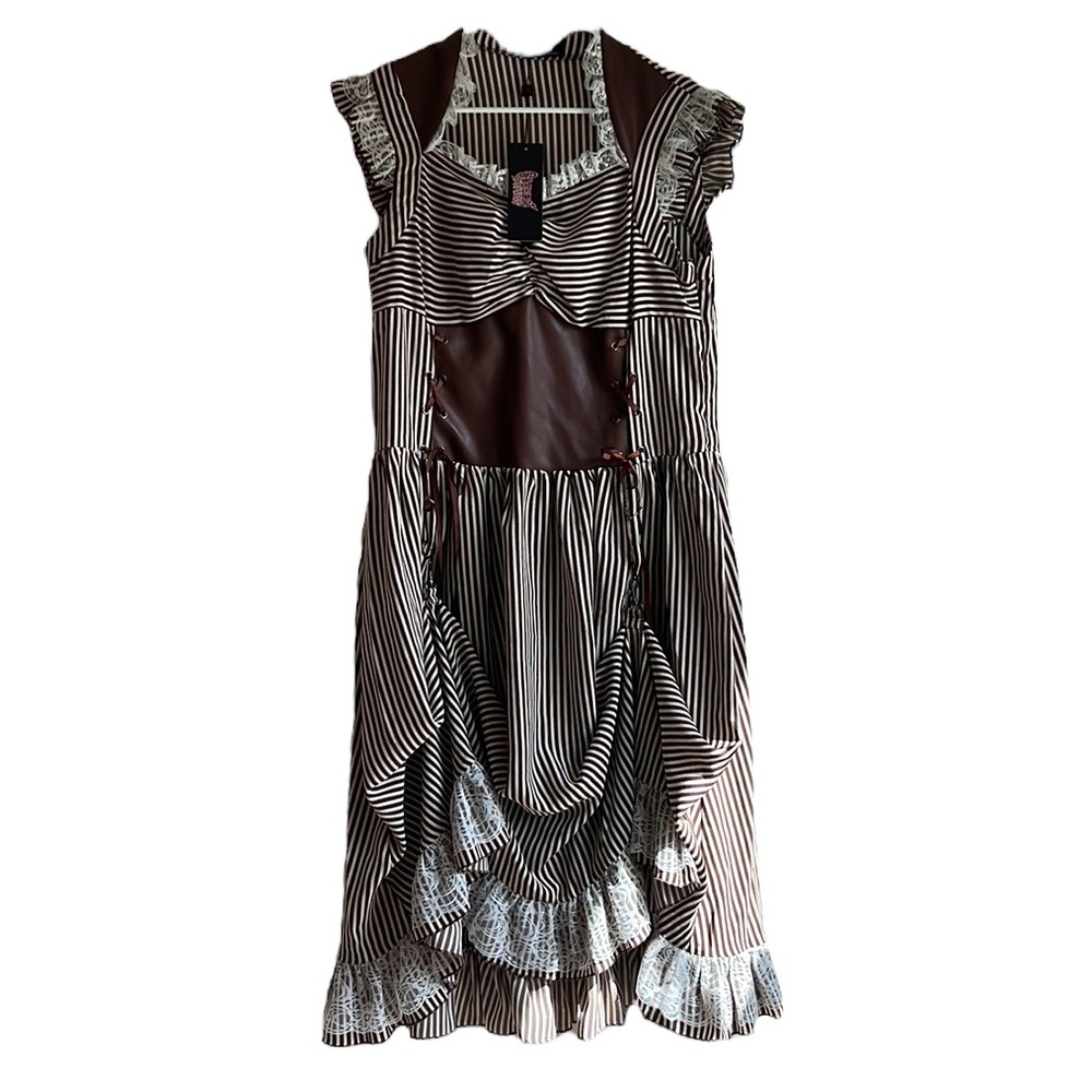 NWT Scarlet Darkness‎ Brown White Striped Renaissance Dress